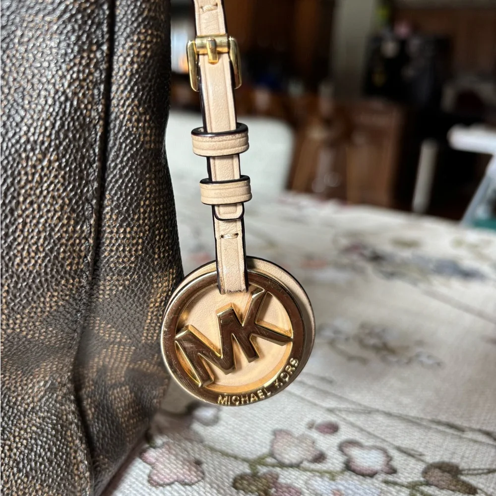 Michael Kors Dark Brown Monogram Shoulder Bag - Picture 3 of 6
